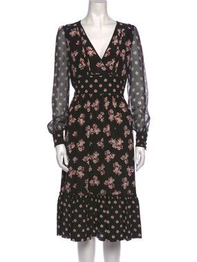 Kate Spade New York Black Floral Silk A-Line Midi Dress Romantic Feminine Sz 12